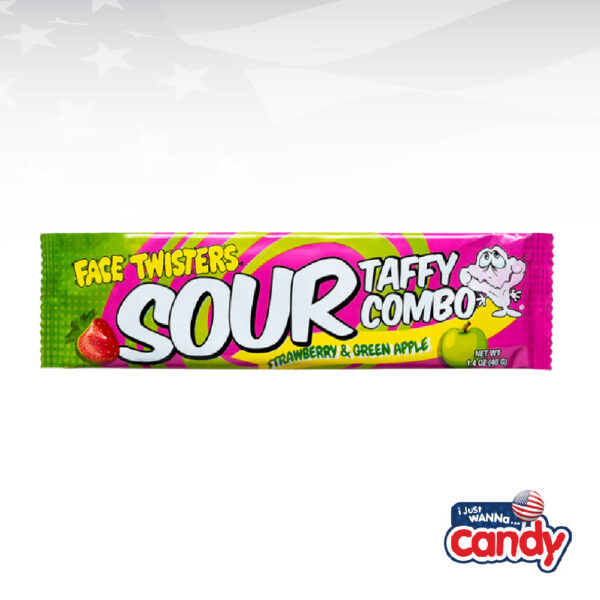 Face Twisters Sour Taffy Combo Bar Strawberry & Green Apple
