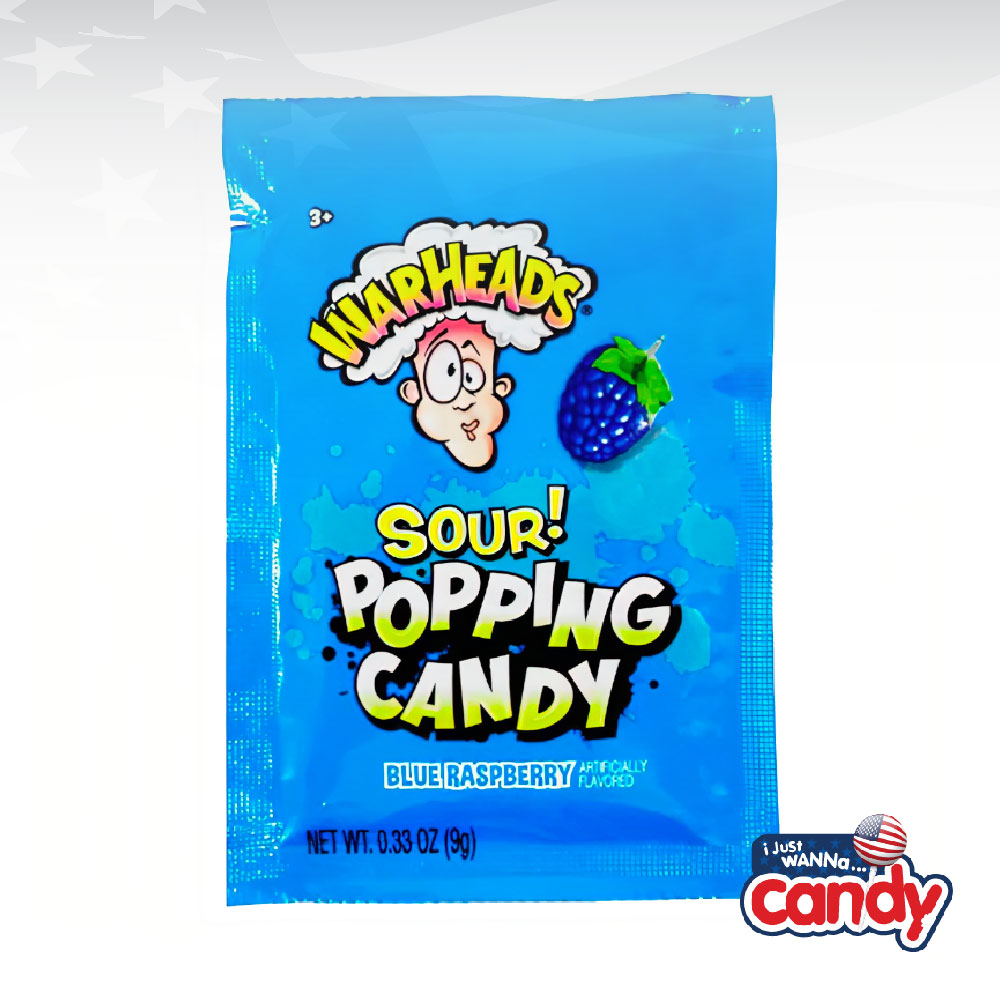 Warheads Sour Popping Candy Pouch Blue Raspberry 0.33oz (9g